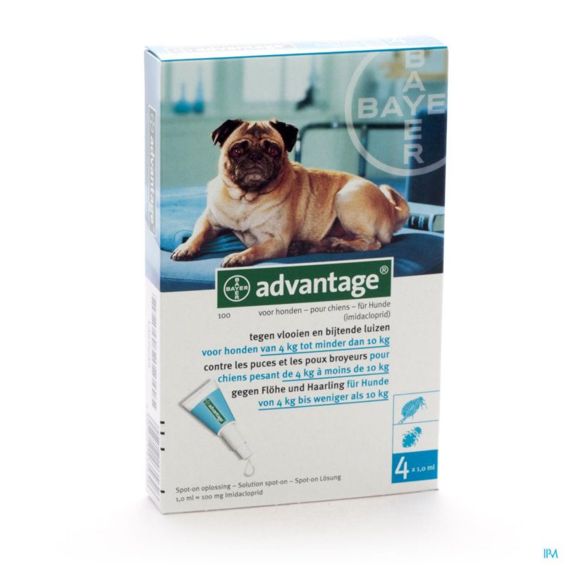 Advantage 100 Chiens 4<10kg 4x1,0ml