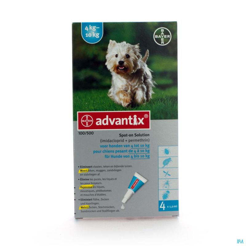 Advantix 100/ 500 Chiens 4<10kg Fl 4x1,0ml