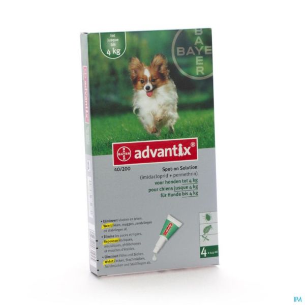 Advantix 40/ 200 Chiens < 4kg Fl 4x0,4ml